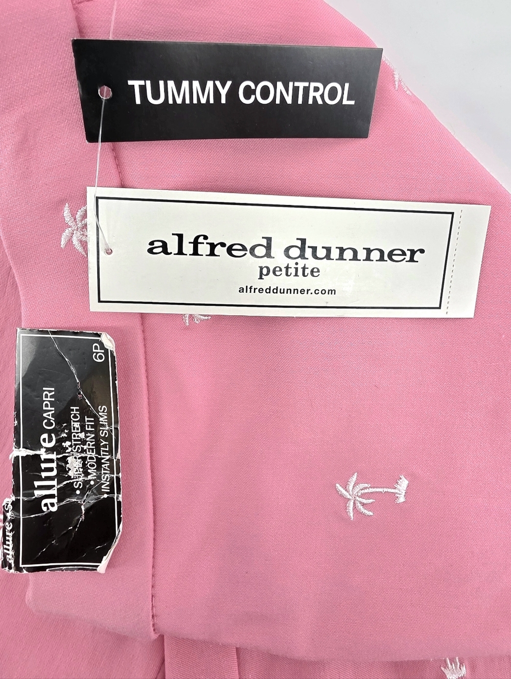Alfred Dunner Allure Miami Beach Pink Palm Tree Clam Digger Capri Pants Size 6P - Picture 12 of 17